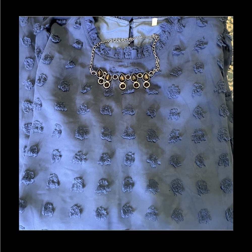 Blue Dress Swiss Polkadot dress blue grey  Swiss Polka Dot Dress XL NWT Boutique - Picture 3 of 12